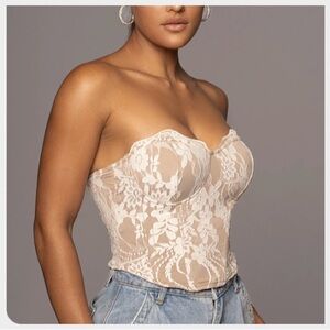 JLUXLABEL Beige Lace Accent Top